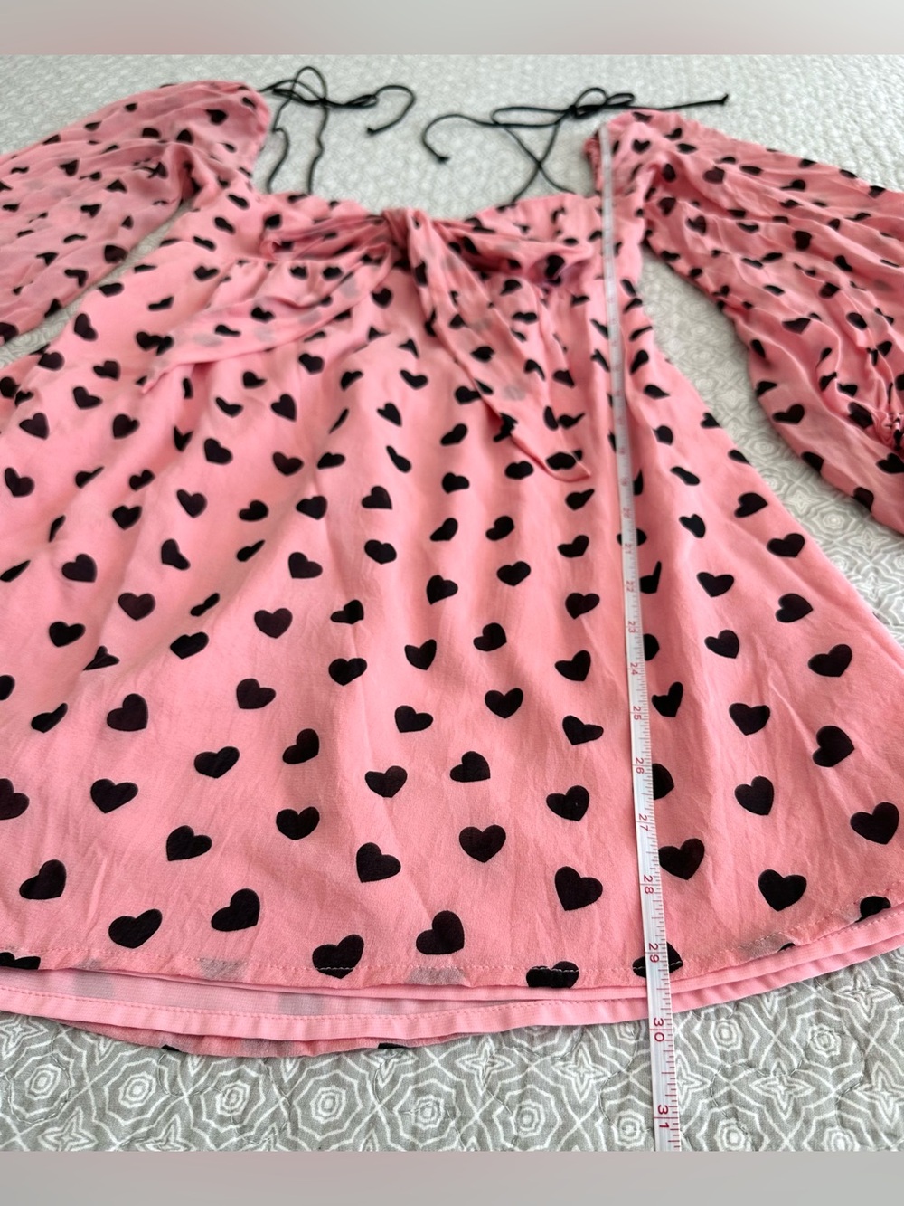 For Love & Lemons Tallulah Swing Mini Dress Silk Pink Hearts Coquette Size S - Picture 12 of 16